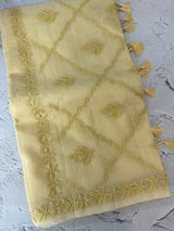 Premium Kota checks saree with Chikankari work  MSH241 PastelYellow