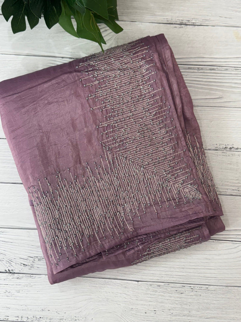 Crush Organza embroidery saree MS9740 Faded Wine