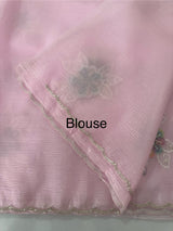 Soft crush Organza saree with applique work MBS679- Pink