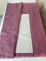 Organza saree with embroidery and pearl work - MSK54- Pastel Magenta