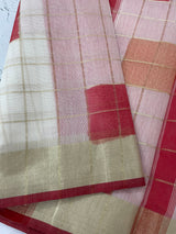 Checks semi chanderi saree  MS9871 - Red