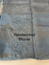 Glass organza saree with thread work- MOS330 Blue