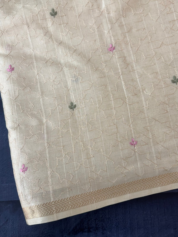 Blended tussar saree with embriodery - MS8665