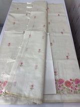 Blended tussar saree with embriodery - MS8698 PearlCream