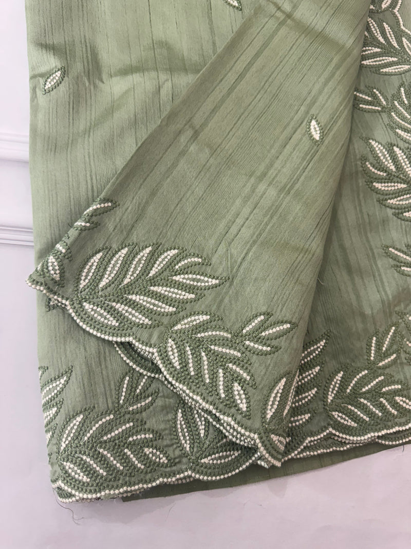 Embroidered Crepe blended tussar silk saree MS14479 DuskyGreen