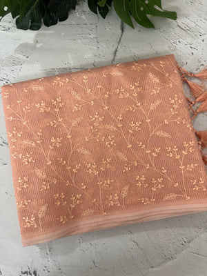 Moonga checks saree with embroidery MSH219 Peach