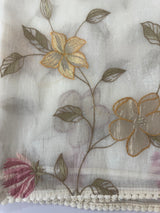 Tissue Organza saree with applique work MS15980- Offwhite