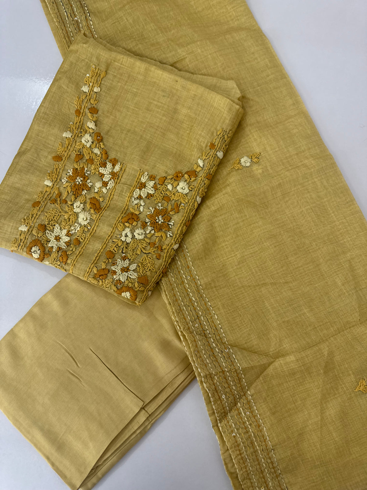 Unstitched Handworked Chanderi suit Set with kanta work- MK269