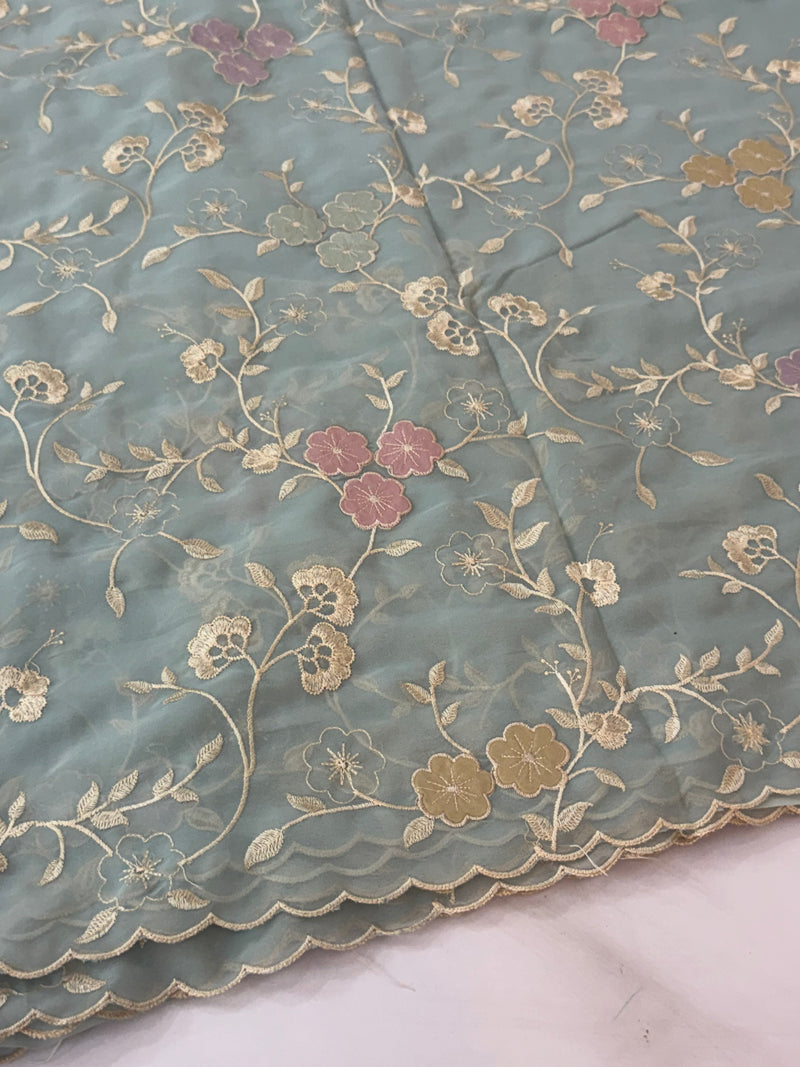 Pure Georgette saree with embriodery and applique work MS15567 LightBlue