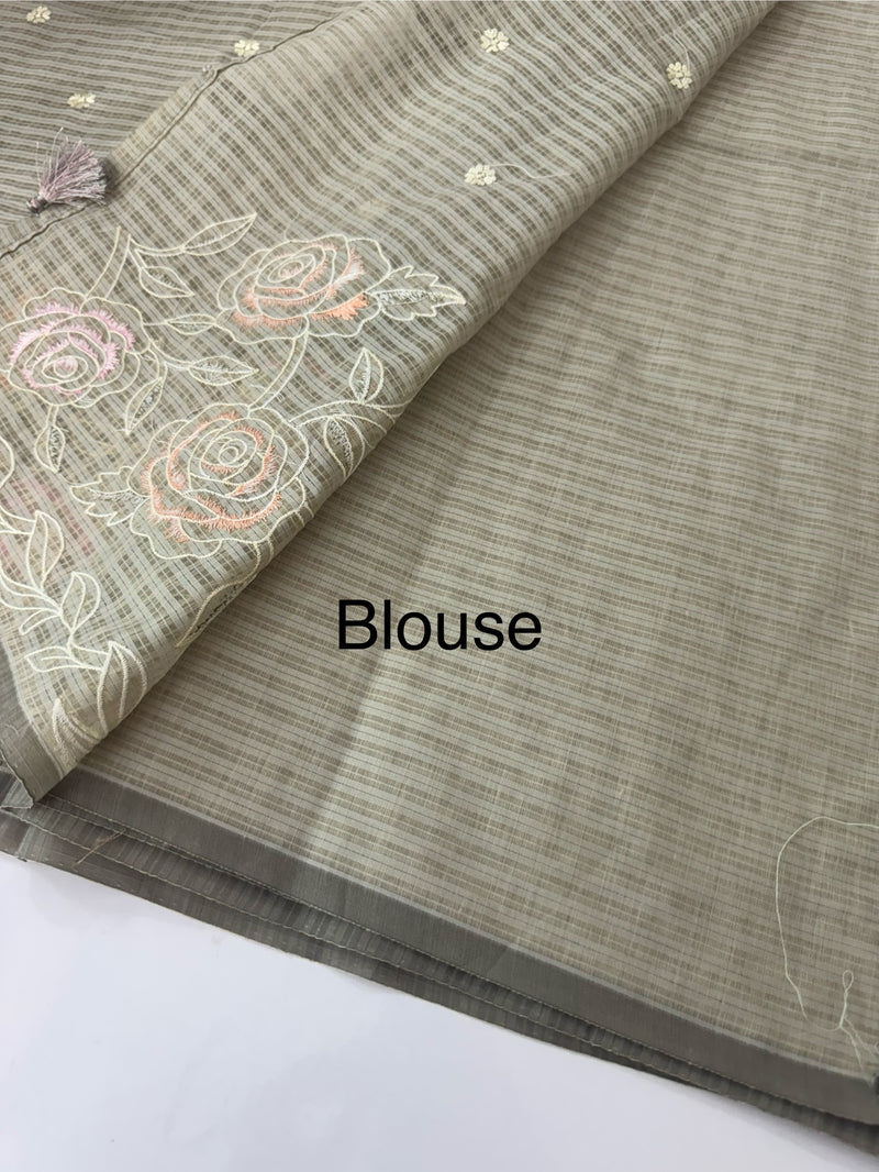 Applique and embroidery work 
 Kota Silk saree MSH118- Cement Grey