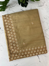 Blended tussar saree with cutwork - MSHK679 DarkBeige