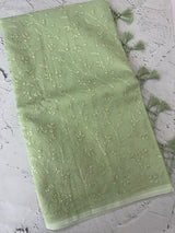Moonga checks saree with embroidery MSH219 PistaGreen