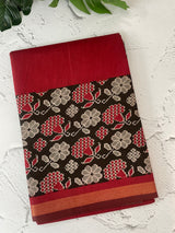 Soft semi Chanderi saree with zari border MS9871 Maroon & Black