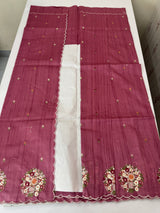 Blended tussar silk saree with embroidery- MS1072 BerryPink