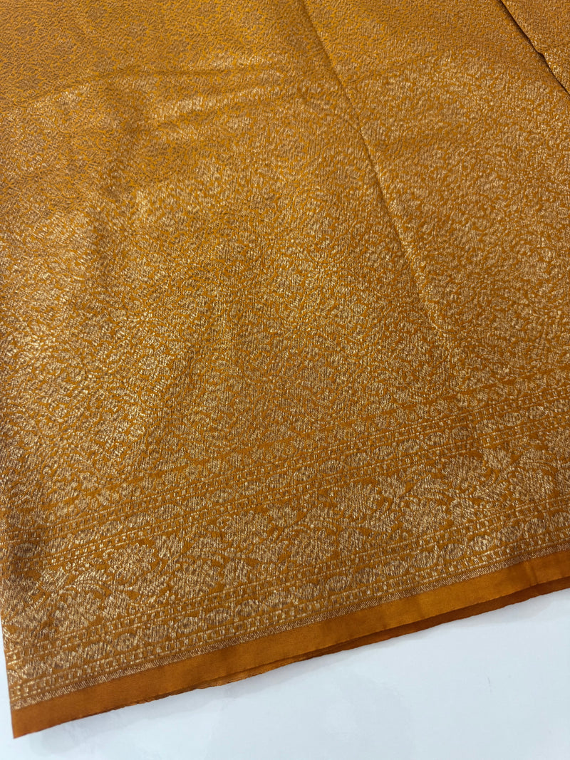 Semi katan Banarasi saree in antique zari weaving - MSKB899 Mustard