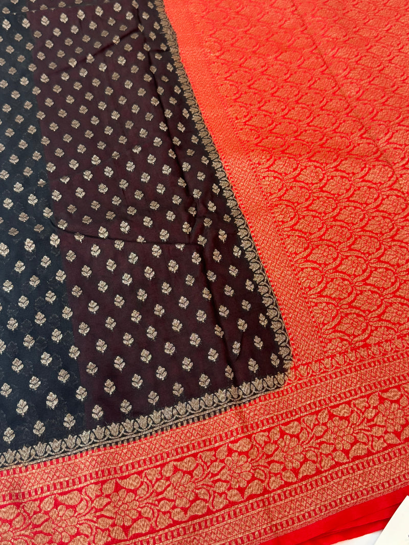 Banarasi viscose Georgette saree MKGS611- Black to Red