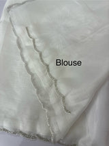 Soft crush Organza saree with beads work MBS679 White
