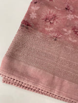 Supernet saree with digital prints and chikankari border SKFNSEM