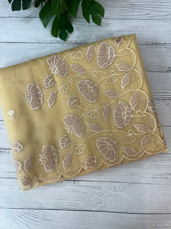 Viscose Organza saree with applique work-MSH103 CreamyYellow