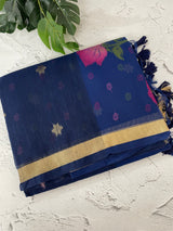 Semi jute silk saree with organza pallu MJL406 DarkBlue