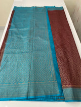 Banarasi semi katan saree with contrast border SHKNTNM- Wine to Blue