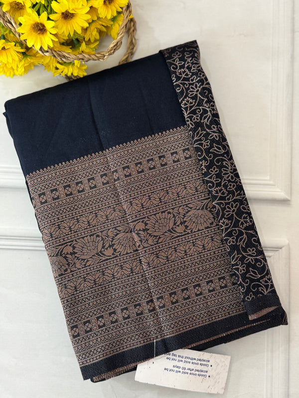Crepe chiffon saree with brocade blouse - MS1134 Black