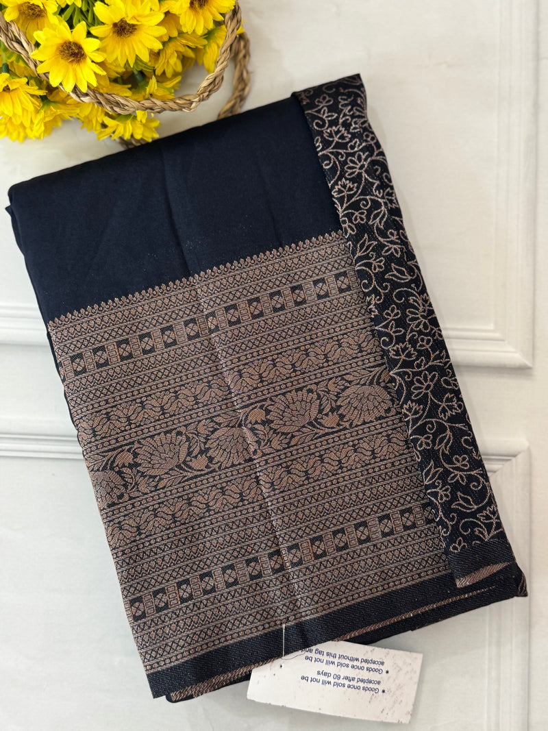 Crepe chiffon saree with brocade blouse - MS1134 Black