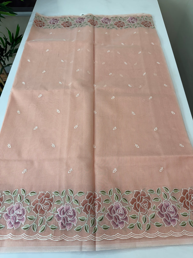 Embriodery kota silk saree MNEKS422 Peach