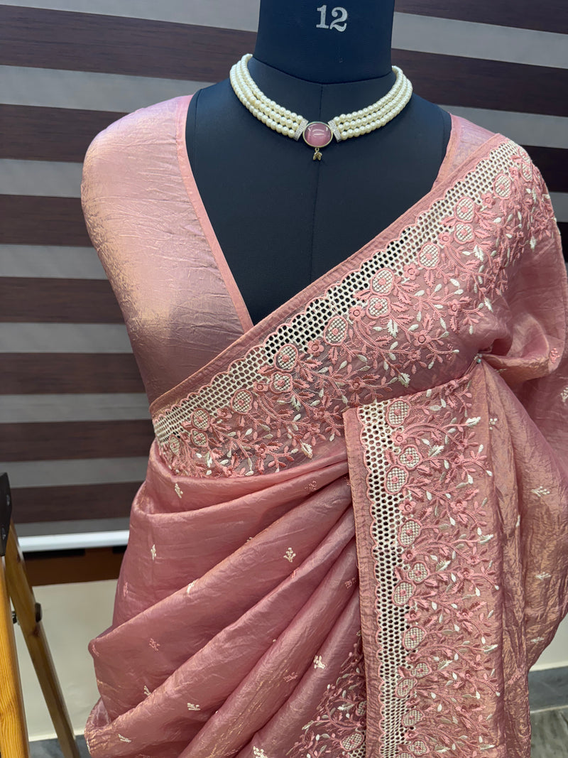 Crush Organza cutwork & embroidery saree SBSCNYY - PinkPeach