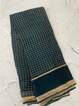 Crepe chiffon georgette saree with checks MS40097 TEALBLUE