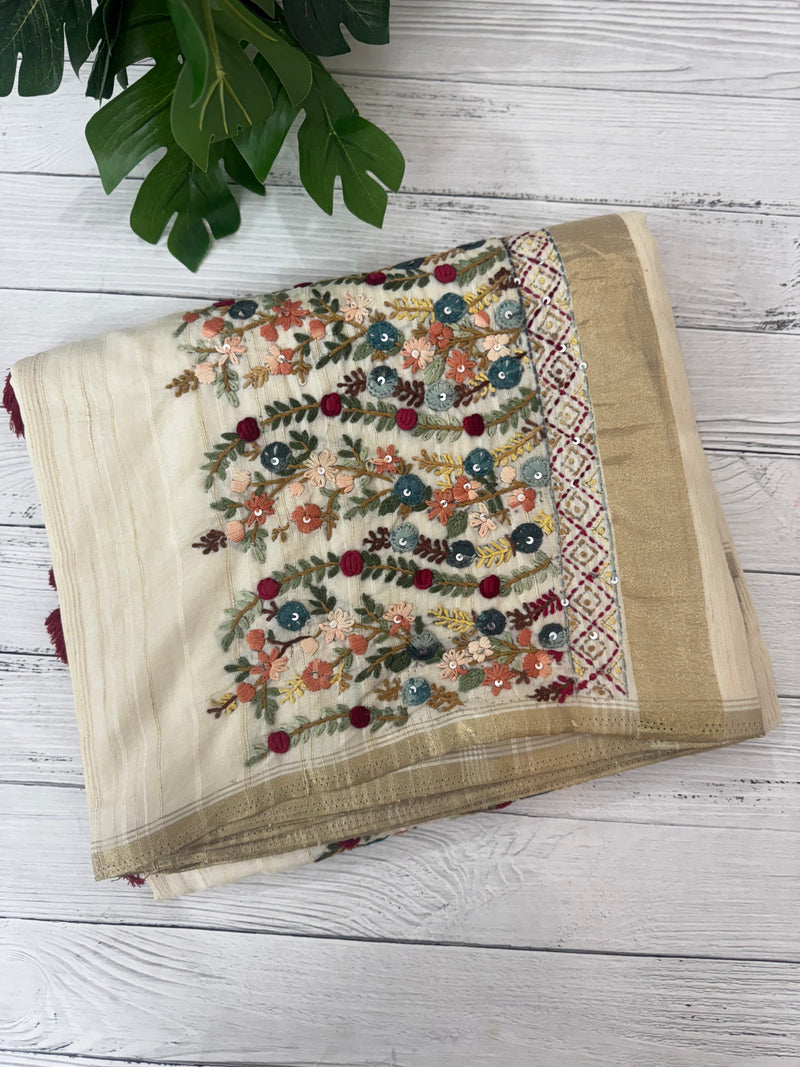 Handworked Blended tussar silk saree MS90543