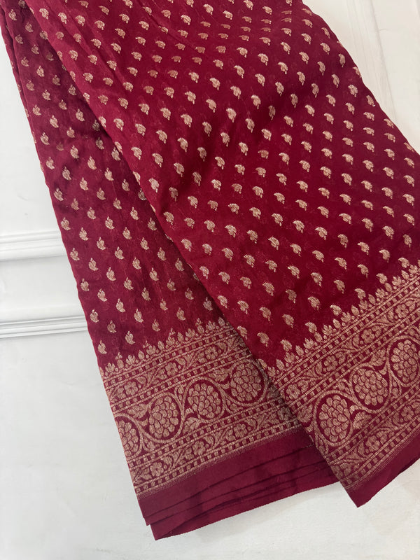 Banarasi viscose Georgette saree MKGS612- DeepMaroon
