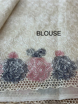 Cutwork Phulkari NetKota Embroidery saree - OffWhite
