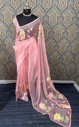 Tissue organza saree with thread pollen work MS15209