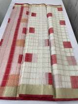 Checks semi chanderi saree  MS9871 - Red
