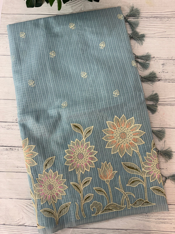 Applique and embroidery work 
 Kota Silk saree MSH118- DuksyBlue