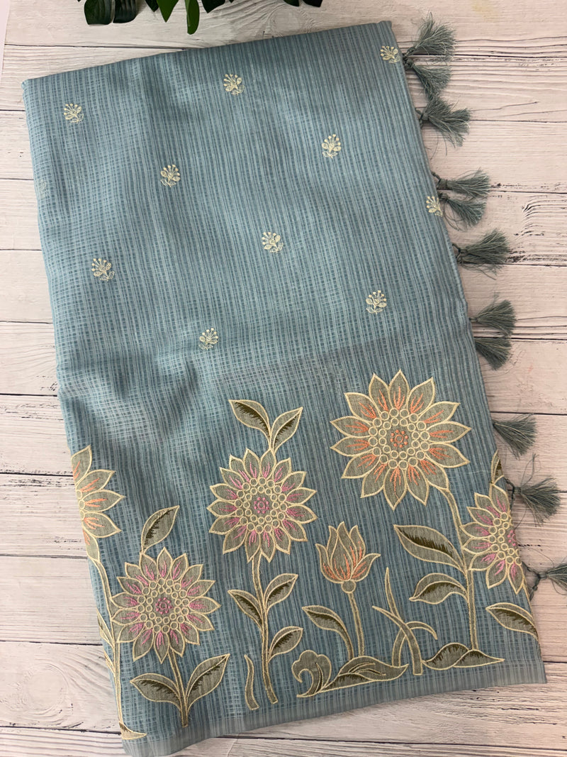 Applique and embroidery work 
 Kota Silk saree MSH118- DuksyBlue
