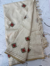 Blended soft tussar silk saree MS90543- Cream