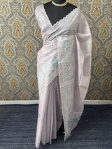 Soft tissue kota checks saree with applique work - MSH5407 DuskyLavender
