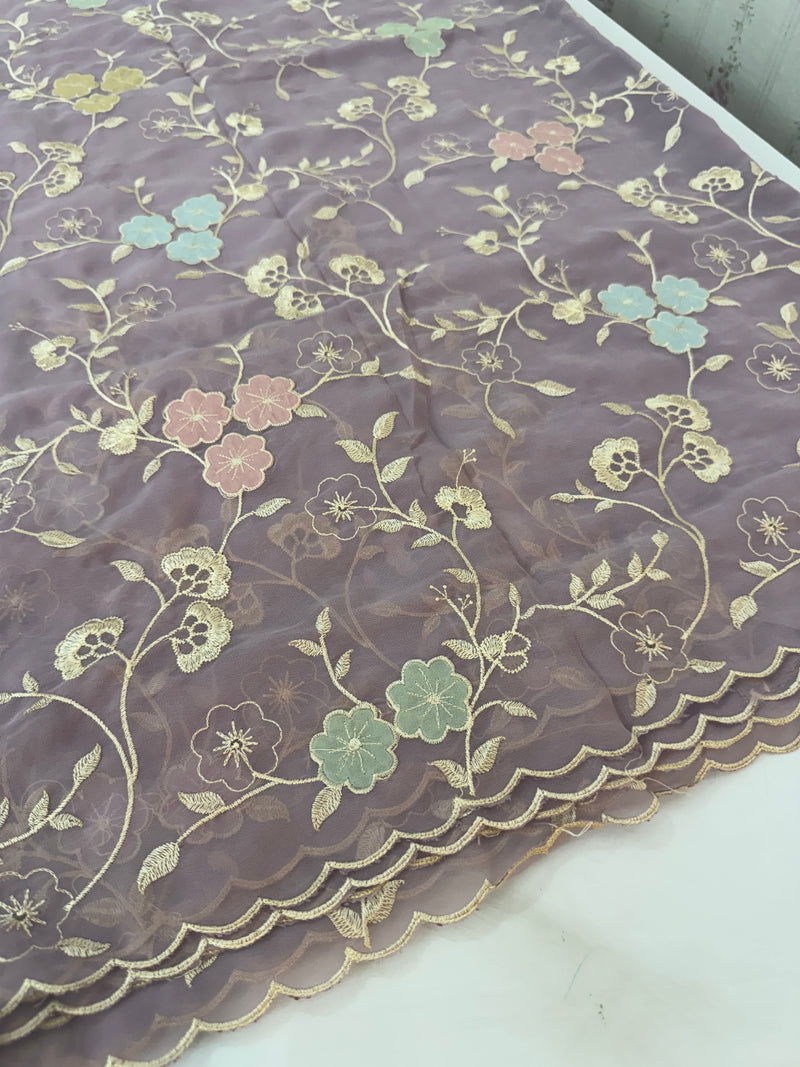 Pure Georgette saree with embriodery and applique work MS15567 Mauve