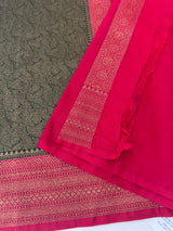 Banarasi semi katan saree with contrast border MS6665- DarkGreen to Pink