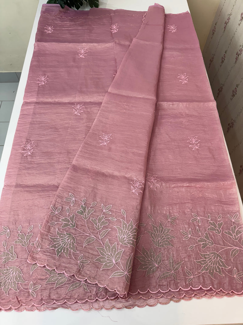 Crush Organza applique work saree MS14589