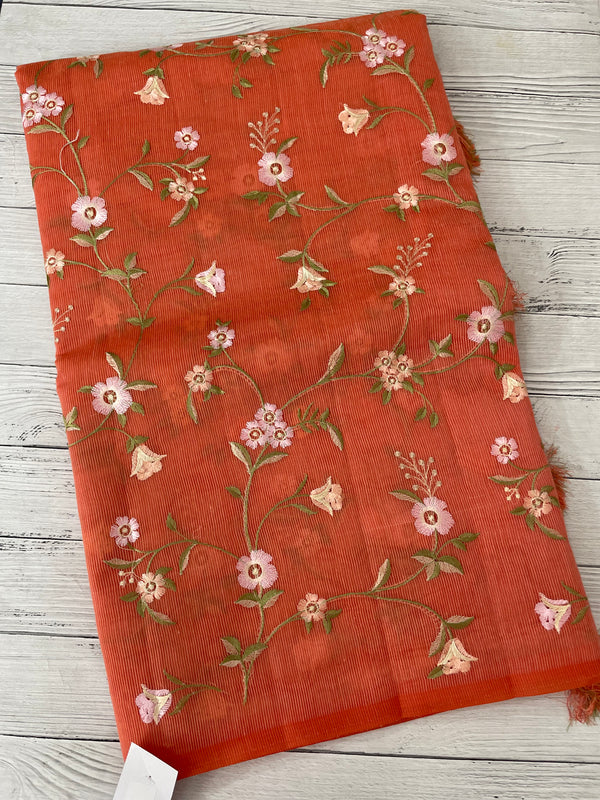 Kota Supernet embriodery saree SHSNYNM -Orange