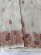Tissue silk saree with zari checks and applique work  MSH105- Offwhite to DuskyPeach