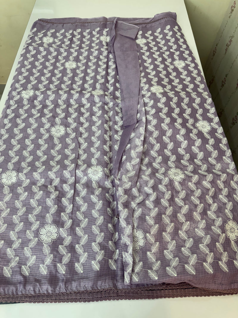 Soft kota checks saree with embroidery - SVTS24 Lavender