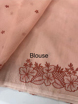 Cutwork Moonga checks saree MSH202- Peach