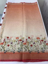 Handworked floral digital printed semi Linen Saree MS14775 (1)