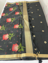 Semi jute silk saree with organza pallu MJL406 Black
