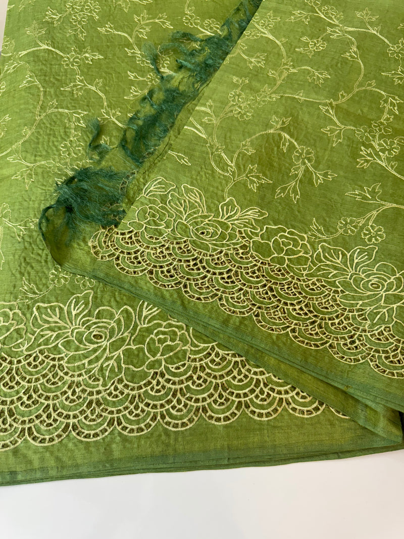 Pure bamboo tussar silk saree with cutwork - MTSS668