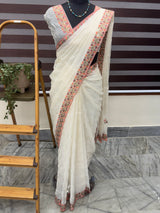 Phulkari Kota embroidery saree - MPKS633 Offwhite